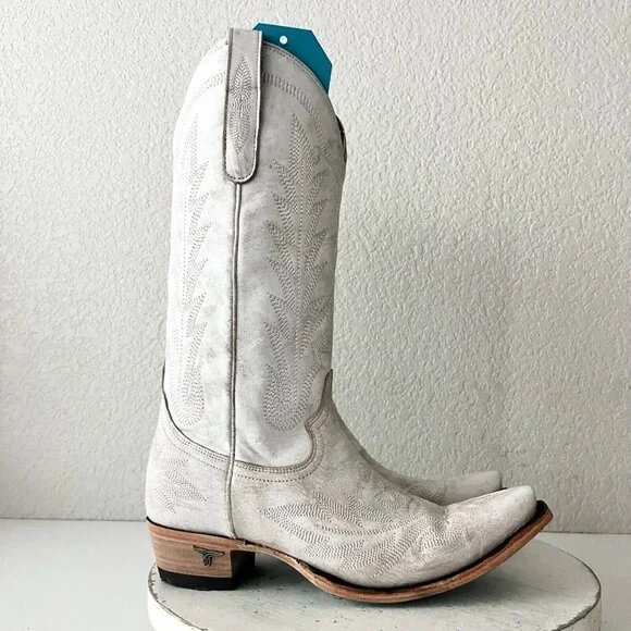 Lane LEXINGTON Women Cowboy Boots 8 White Leather Western Cowgirl Mid Calf Tall - Picture 2 of 11